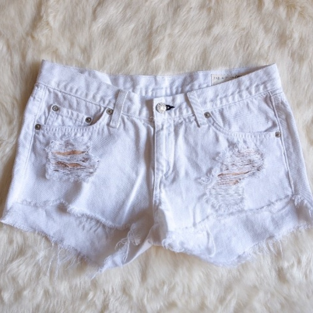 Rag & Bone White Distressed Shorts 25